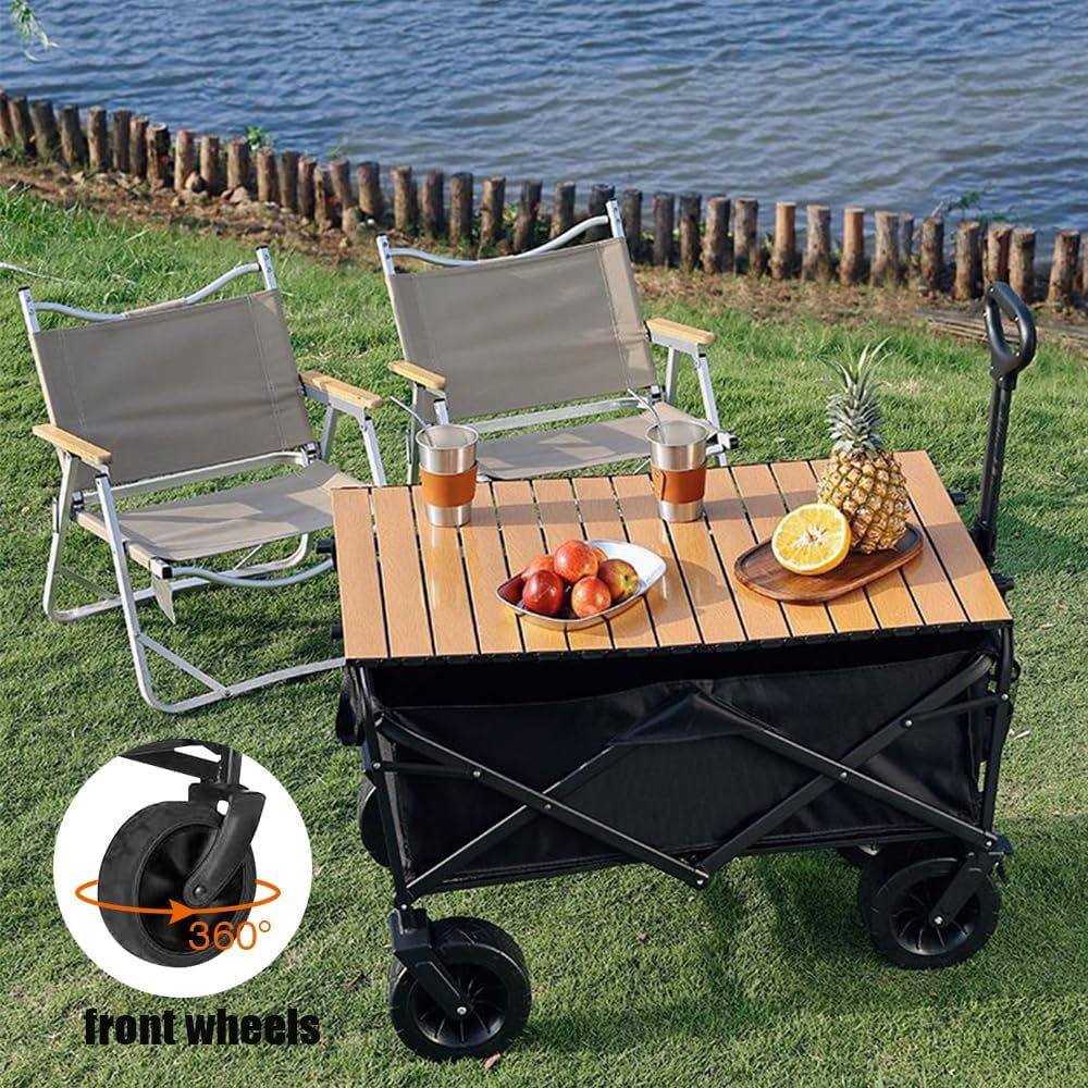 Durable Folding Wagon - 200 Lb Capacity, All-Terrain Wheels, Adjustable Handle,Outdoor Utility, Portable Design