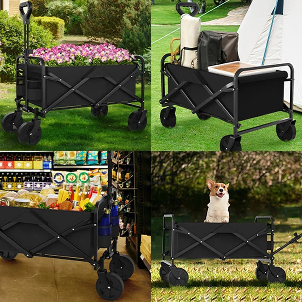 Durable Folding Wagon - 200 Lb Capacity, All-Terrain Wheels, Adjustable Handle,Outdoor Utility, Portable Design