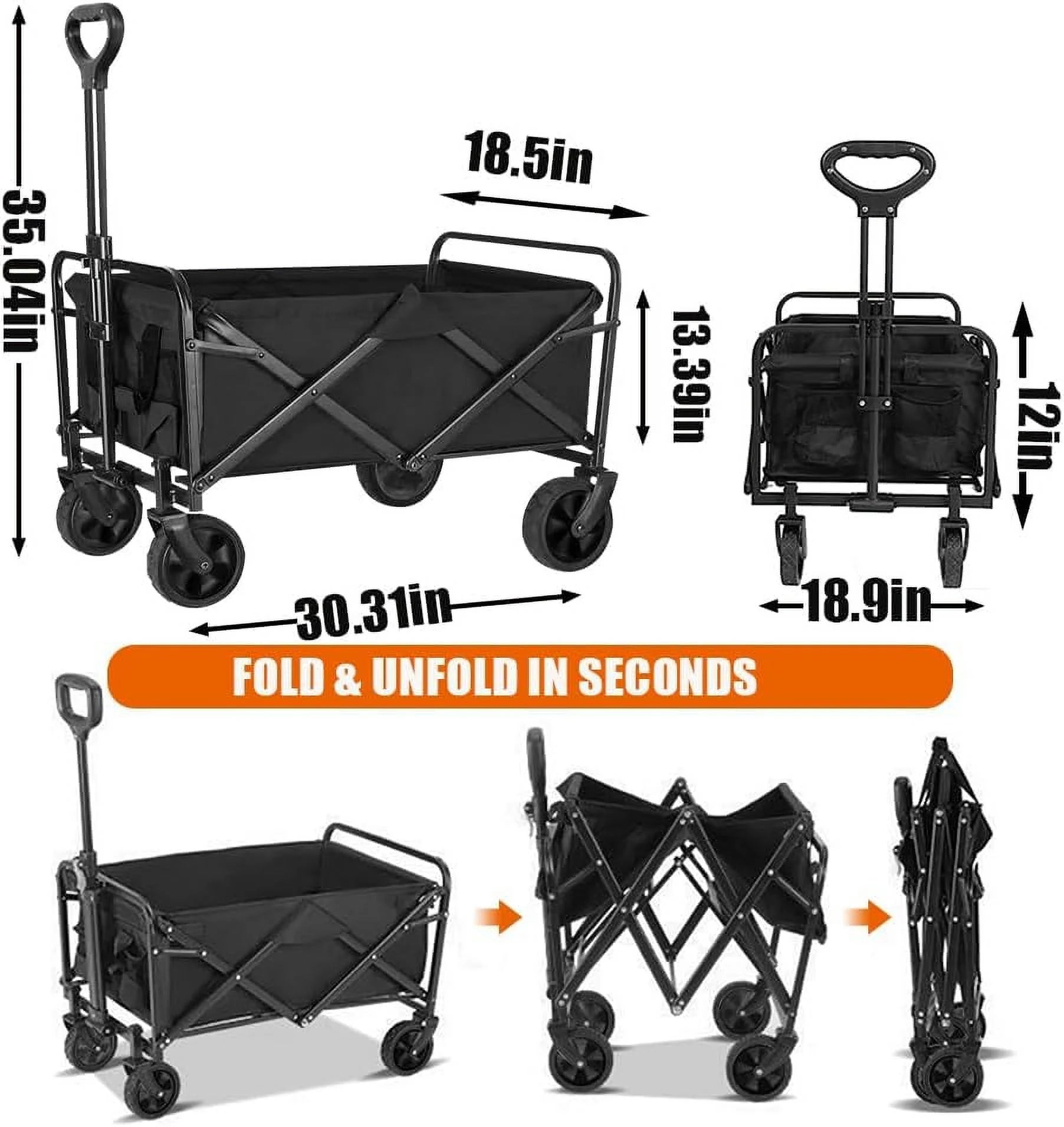 Durable Folding Wagon - 200 Lb Capacity, All-Terrain Wheels, Adjustable Handle,Outdoor Utility, Portable Design
