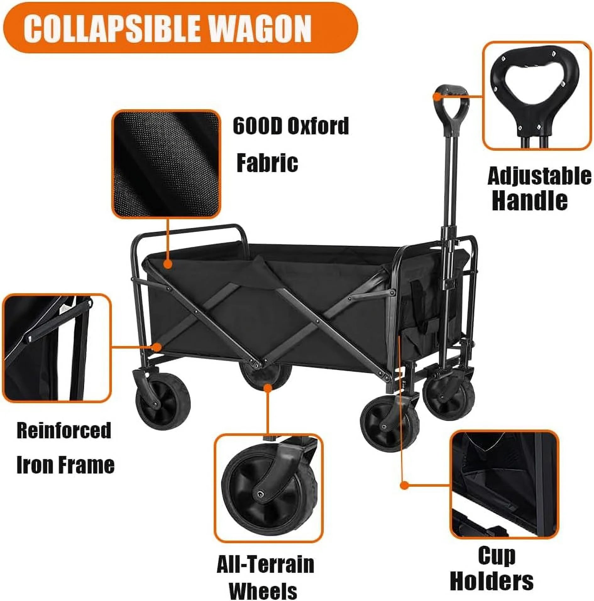 Durable Folding Wagon - 200 Lb Capacity, All-Terrain Wheels, Adjustable Handle,Outdoor Utility, Portable Design