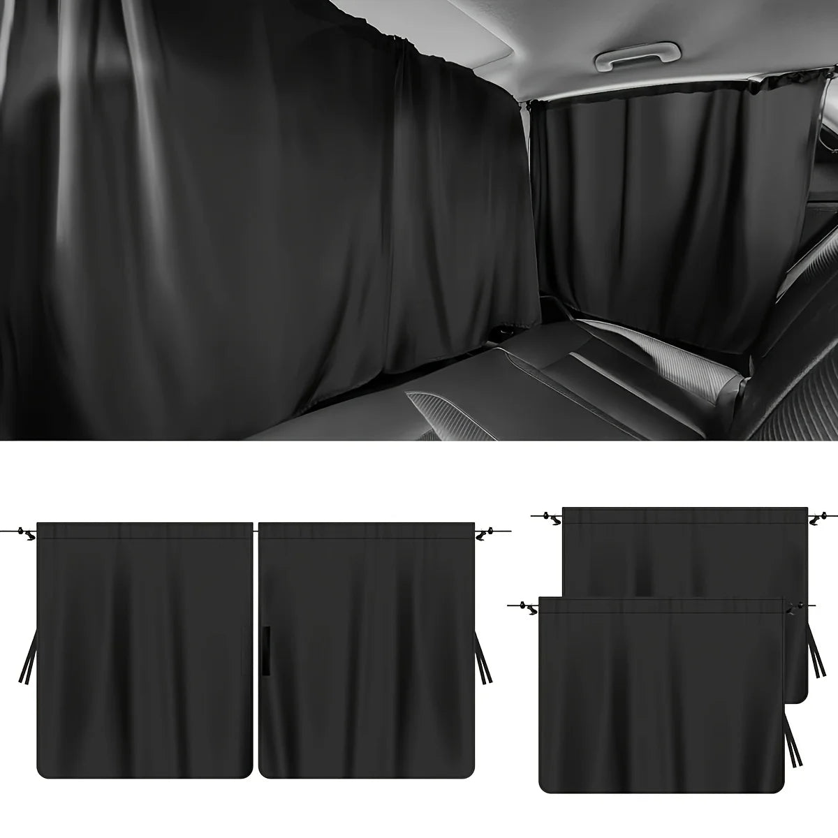 Sun Shade Car Privacy Curtains Car Divider Curtain between Rear Seat Auto Blackout Curtains for Kids Baby Travel Nap Sleeping